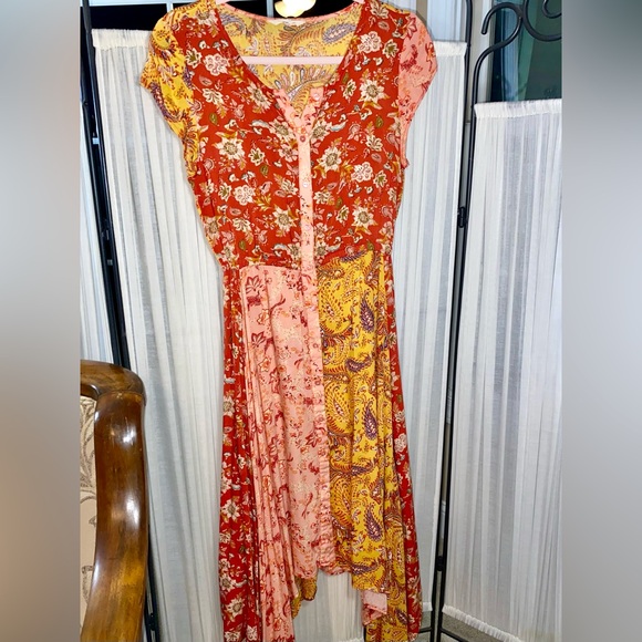 Rocks & Indigo Dresses & Skirts - Rocks & Indigo Patchwork Paisley Cottagecore Sharkbite Hem Dress Size XS